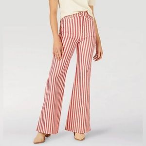 Wrangler Raspberry Pink Stripe Wanderer 622 High Rise Flare Jeans Size 26 x 32
